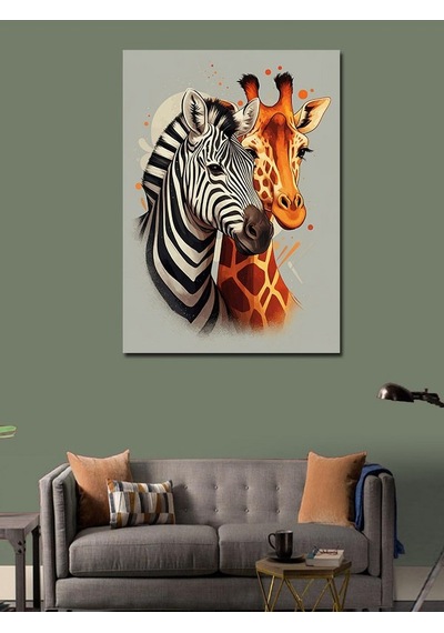 Kanvas Tablo Zebra Ve Zürafa 70cmx100cm