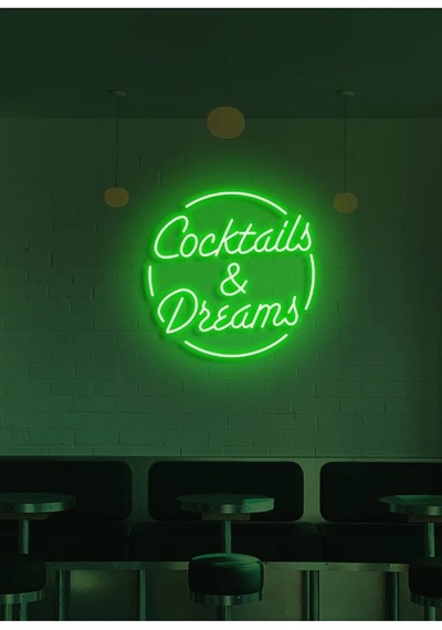 Coctails & Dreams Yazılı Neon Tabela Yeşil