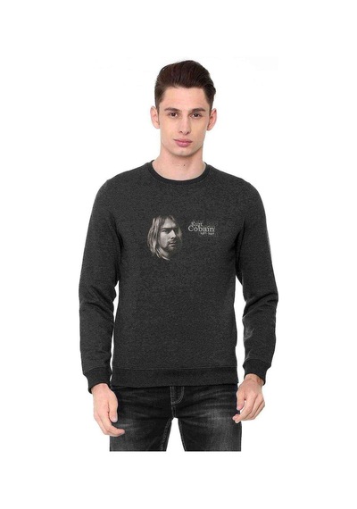 Kurt Cobain Baskılı Füme Antrasit Erkek Örme Sweatshirt (530971120)