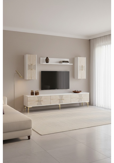 Tvr1832btg Slim Tv Ünitesi Takımı Beyaz-traverten-gold 180cm