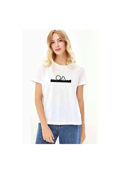 The Oa Oa & Human Baskılı Beyaz Kadın Tshirt
