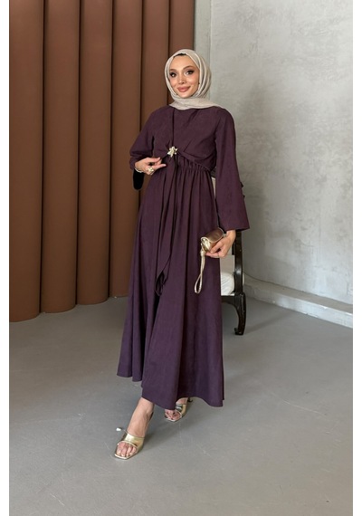 Riella Butik Pavera Tesettür Elbise Mürdüm