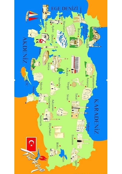 Plaj Havlusu 75x150 Türkiye Haritası Desenli