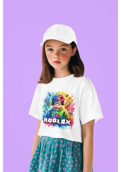 Sevbano Roblox Baskılı Unisex Oyun Çocuk Tişört 1-12 Yaş Beyaz