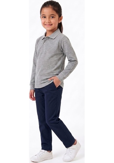 Nacar Store Unisex Çocuk Uzun Kollu Polo Yaka Lakost Okul Tişörtü Gri