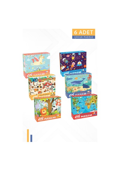 6 Farklı 60 Parça Çocuk Puzzle