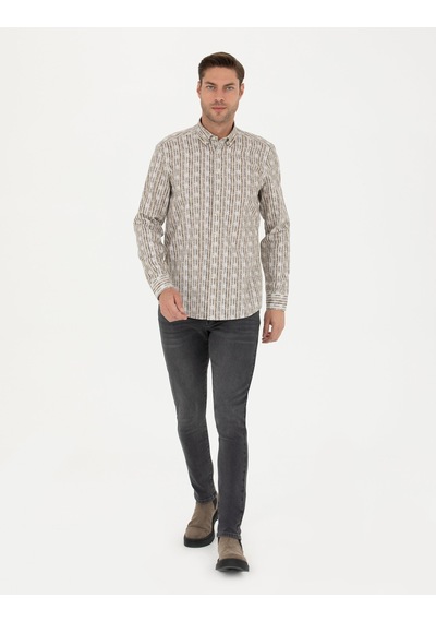 Pierre Cardin Erkek Haki Desenli Gömlek 50273550-vr027 Haki