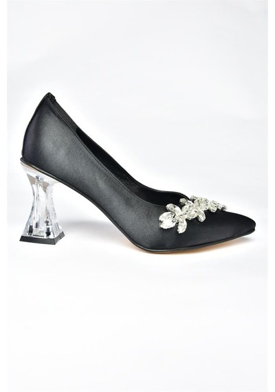 Fox Shoes Siyah Saten Kumaş Taşlı Kadın Ayakkabı M246014004 Siyah