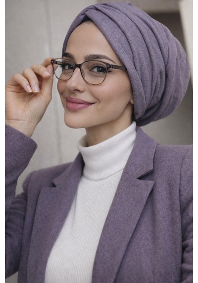 Aişe Tesettür Lila Büzgülü Salaş Bone