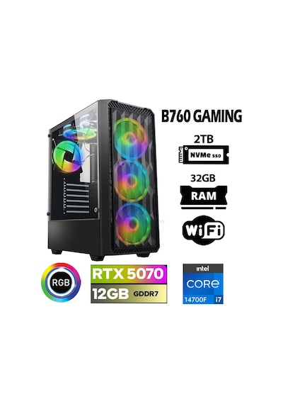 Xaser Thunder X160 i7-14700F 32 GB 2 TB NVMe SSD 12 GB RTX5070 Free Dos Masaüstü Oyuncu Bilgisayarı