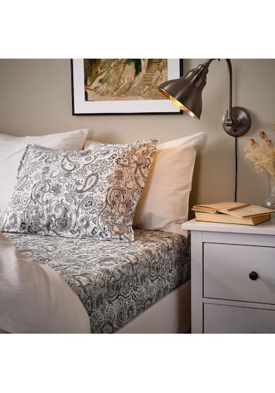 Ikea Rodgersıa Çift Kişilik Çarşaf 180 X 200 Cm Beyaz - Gri