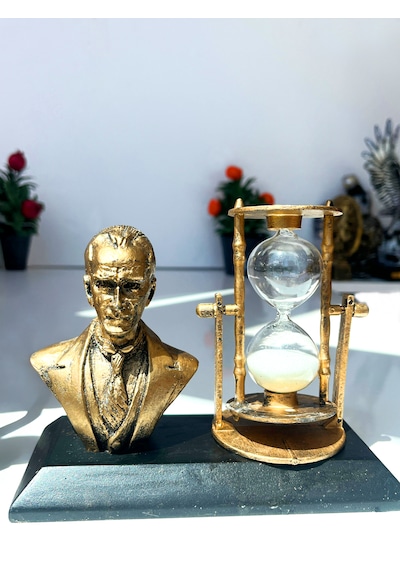 Atatürk Büstü Ve Kum Saati Masa Üstü Biblo Dekoratif Anı Hediye