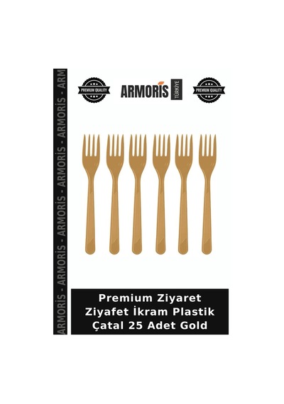 Premium Ziyaret Ziyafet İkram Plastik Çatal 25 Adet Gold