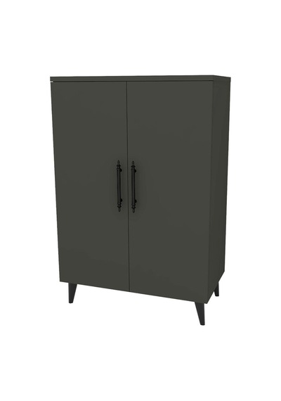 3 Raflı 2 Kapaklı Çok Amaçlı Dolap Çok Amaçlı Mutfak Dolabı Banyo Dolabı Koyu Gri & Beyaz - Koyu Gri Çok Renkli