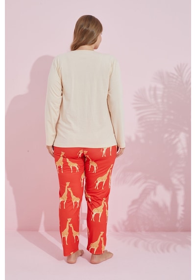 Siyah İnci Pamuklu Curve Büyük Beden Battal Boy Örme Pijama Takım24240728 Krem Siyah İnci Pamuklu Curve Büyük Beden Battal Boy Örme Pijama Takım24240728 Krem