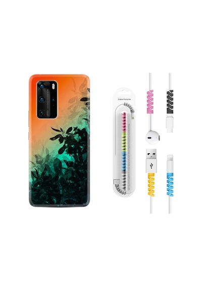 Huawei P40 Pro Kılıf Kablo Koruyuculu Güzel Çiçekler 1712