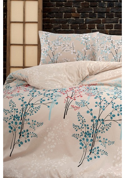 Loyal Home Lastikli Çarşaflı Çift Kişilik Nevresim Takımı Branch 200 x 220 Bej