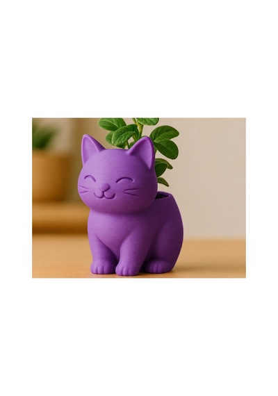 Alvera Sevimli Kedi Saksı 3d Baskı Figürlü Sukulent Saksısı-mor
