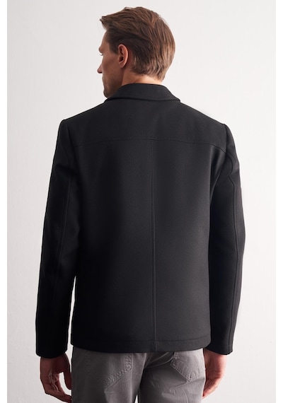 İmza Siyah Berberi Yaka Tam Astar Classic Slim Fit Esnek Kaşe Mont 1007255121 Siyah