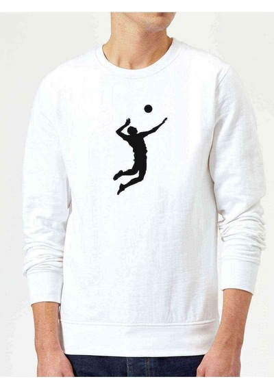 Silhouette Volleyball Baskılı Beyaz Erkek Örme Sweatshirt