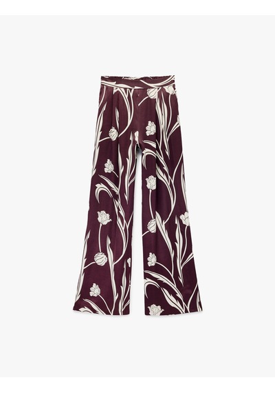 Koton Cepli Floral Desenli Yüksek Bel Saten Palazzo Pantolon Bordo Desenli 6wak40126uw Bordo Desenli