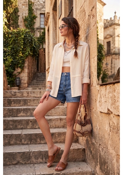 Lela Pamuklu Regular Fit Müslin Bayan Gömlek Cf25S166905 Ekru