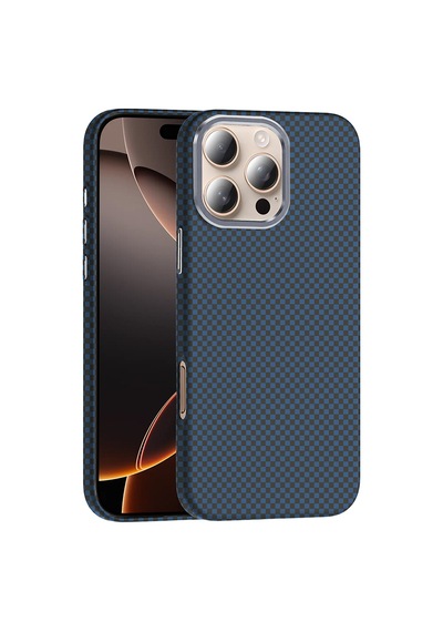 Kilifone - İphone 16 Pro Max Uyumlu Kılıf Magsafe Özellikli Karbon Fiber Görünümlü Gros Kapak - Lacivert - T36935