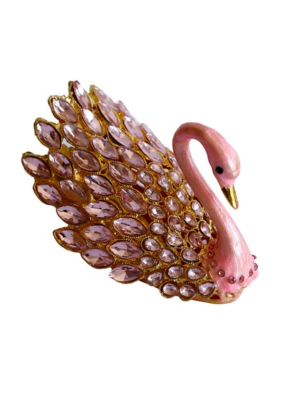 Kristal Taşlı Kuğu Biblo Metal Dekoratif Figür, Pembe Renk