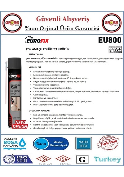 Eurofix Poliüretan Köpük 600gr - Pipetli