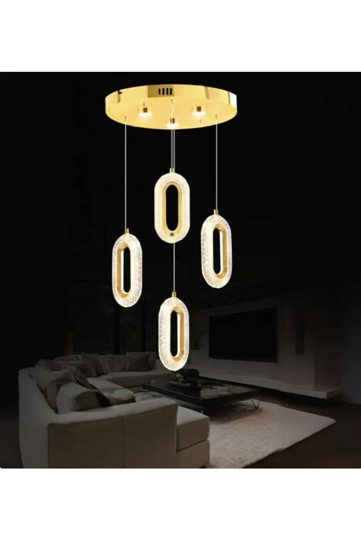 Bohem Aydınlatma 3+1 Kristal Elips Gold Modern Sarkıt Avize 3 Renk Led Gold