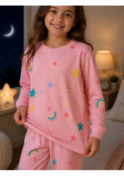 Durukoza %100 Pamuk 4 Mevsim Çocuk Pijama Takımı 8-13 Yaş Yumuşak Dokulu Pembe