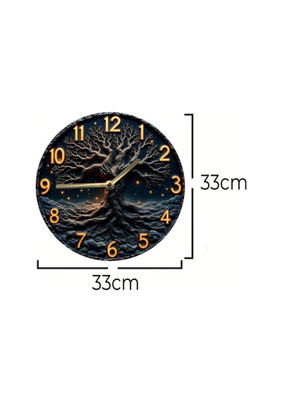 Yıldızlı Gece Ağacı 3d Görünümlü Mdf Duvar Saati 33 Cm Sdw288 Renkli