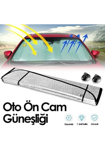 Araba Ön Cam Güneşliği Balonlu Metalize Parlak Alüminyum Katlanabilir Oto Güneşlik 130x60cm