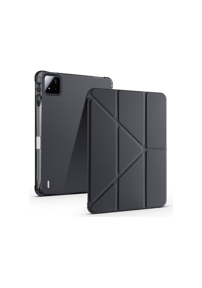 Mi Pad 7 2024 2410crp4cg Uyumlu Kalem Bölmeli Dönebilen Üçgen Standlı Tri Folding Tablet Kılıfı - Siyah - T38567
