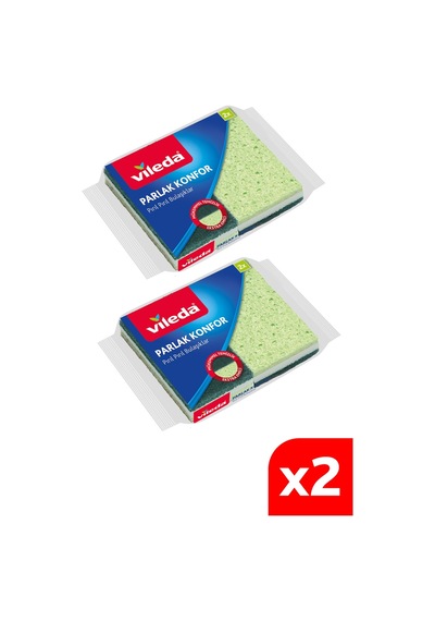 Vileda 2 Paket 2'li Parlak Konfor Düz Bulaşık Süngeri Yeşil