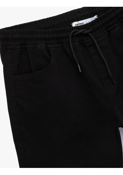 Koton Cep Detaylı Bermuda Beli Bağcıklı Slim Fit Jean Şort Siyah 5sam40223nd