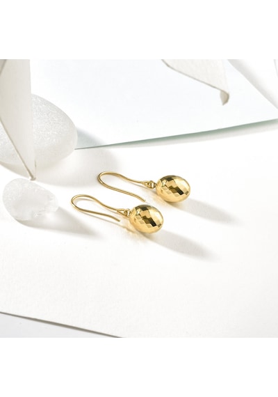 14 Ayar Altın Oval Top Sarkan Damla Gümüş Küpe - E00289 Gold
