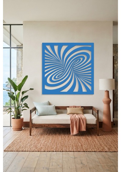 Optik İllüzyon Metal Duvar Tablosu - Metal Duvar Sanatı - Duvar Dekoru - 50 X 50 Cm Mavi