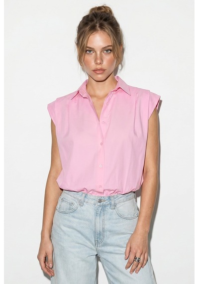 Kadın Kolsuz Gömlek Yaka Beli Lastikli Balon Crop Gömlek Dg261030 60286343 - Pembe