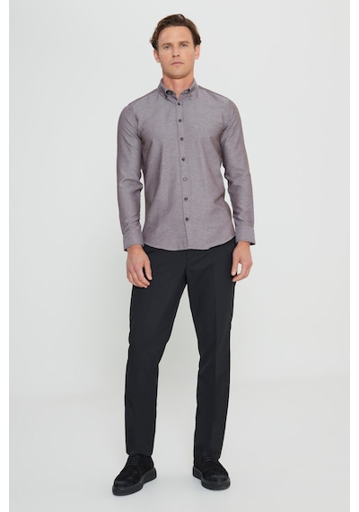 AC&Co / Altınyıldız Classics Tailored Slim Fit Dar Kesim Düğmeli Yaka Oxford Erkek Gömlek Kahverengi