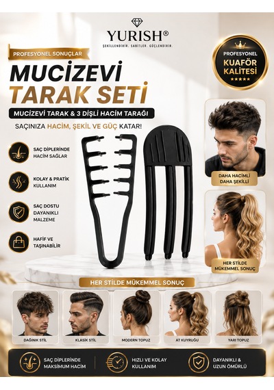 Mucizevi 2 Li Hacim Tarak Seti 3 Dişli Kore Hacim Tarağı Saç Kökü Kaldırma Şekillendirici Tarak 0