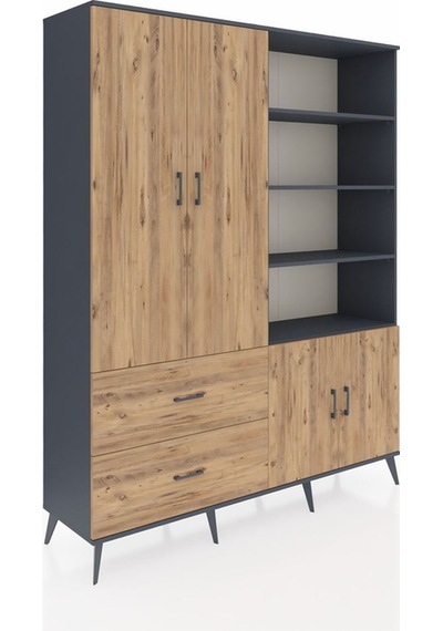 Hyperion Gardrop 7 Raflı 2 Çekmeceli Tek Askılı 176x44x221 Antrasit-çam Çam Hyperion Gardrop 7 Raflı 2 Çekmeceli Tek Askılı 176x44x221 Antrasit-çam Çam