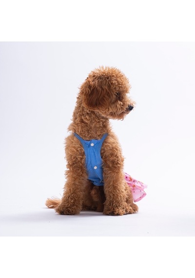 Cozie Bear Denim Ayıcık Desenli Kot Kedi Köpek Elbisesi - Kedi Köpek Kıyafeti