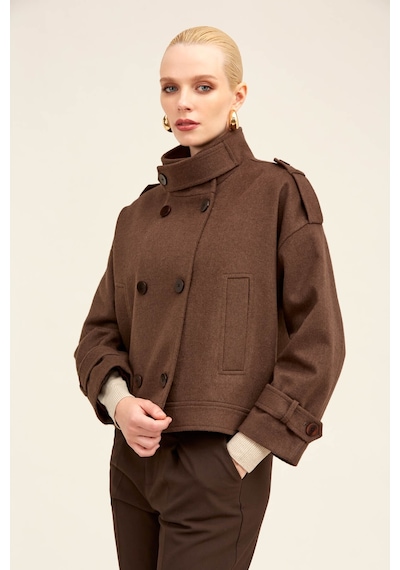Hatemoğlu Kahverengi Regular Fit Hakim Yaka Kaşe Oversize Mont 2962287 Kahverengi