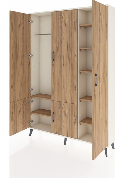 Arges Dolap 7 Raflı 5 Kapaklı Tek Askılı 132x30x195 Aytaşı-çam/çam Atlas Çam/atlas Çam