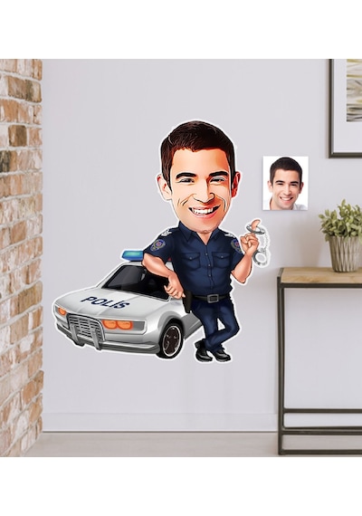 Kişiye Özel Bay Trafik Polisi Karikatürlü Duvar Sticker 50X70CM