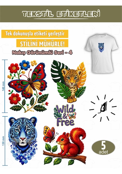 Ütü İle Yapışan Kıyafet Etiketi Nakış Görünümlü Seri-4 5li Set Karışık