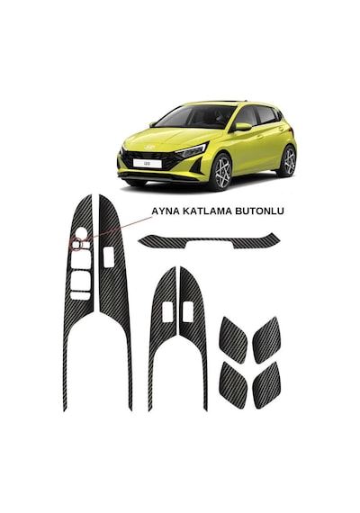 Hyundai İ20 İç Trim Karbon Folyo Kaplama Set Ayna Katlama Butonlu