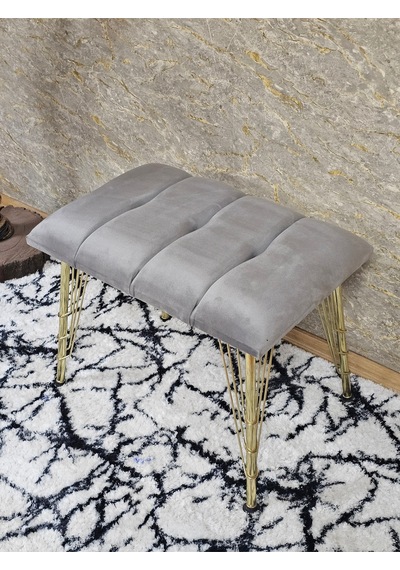 Zafir Metal Gold Tel Ayaklı 60 Cm Puf Bench - Puf - Bench - Oturak - Mutfak Oturağı - Antre Oturağı Gri