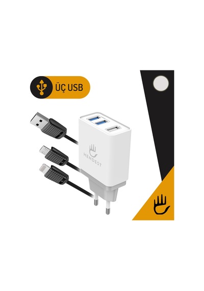 Hendest Tork-01 Üç Usb 3.1A Telefon Şarj Cihazı - Apple Uyumlu iPhone &Android